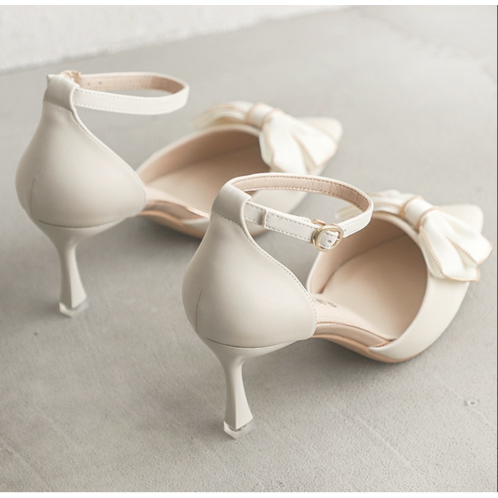 Sandal Cao Gót Bít Mũi 5 Phân Gót Nhọn Đính Nơ