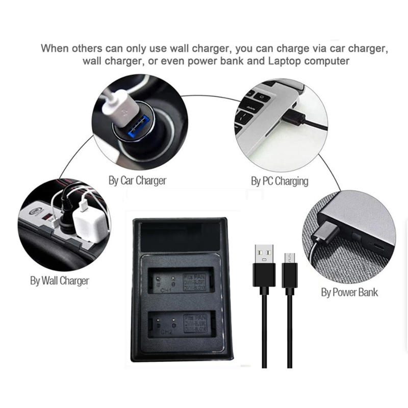 Bộ Sạc Pin USB Kép DMW-BLG10 LCD Cho Panasonic Lumix DMC-GF6 GX7 GX80 GX85 GX7 Mark II DMW-BLE9E