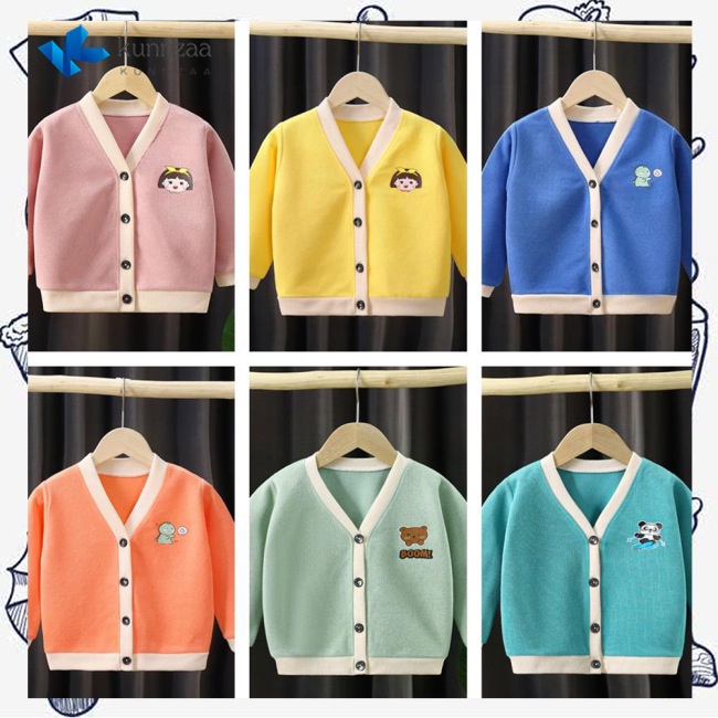 Áo Khoác Cardigan Dệt Kim Tay Dài Cổ Chữ V Một Hàng Nút Màu Sắc Dành Cho Trẻ Em