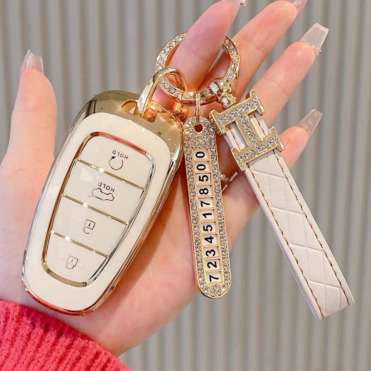 Ốp Khóa Xe Hyundai Santafe , Tucson 4 Nút Bấm 2022 New Mạ Vàng Cao Cấp Thế Hệ Mới - Ốp Khóa Ô Tô Hyundai