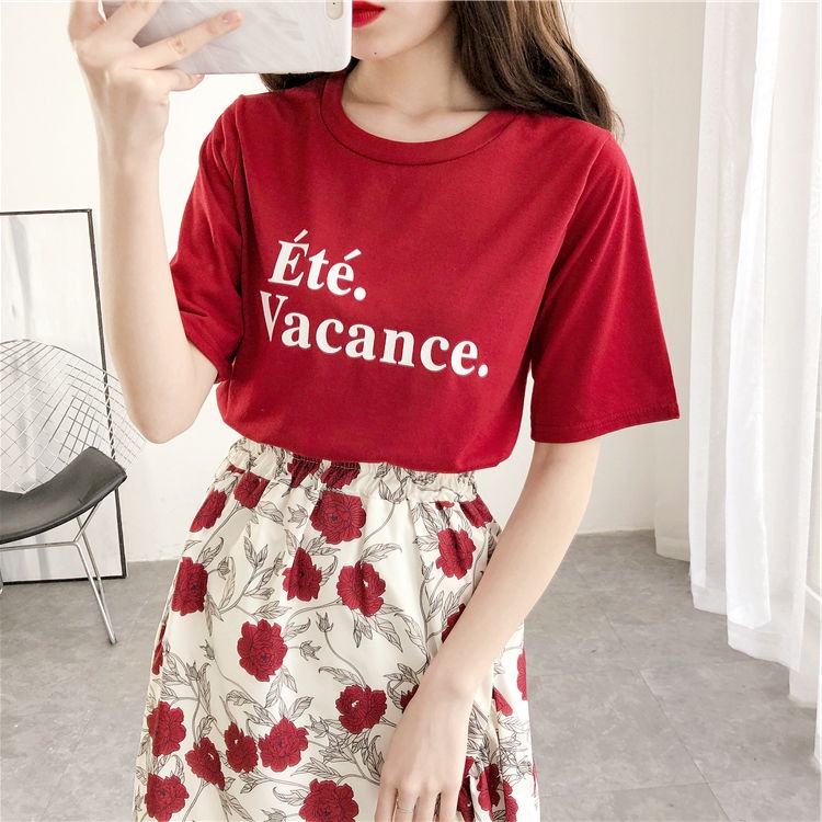 Set Áo Thun Ngắn Tay + Chân Váy Hoa Thời Trang Dành Cho Nữ