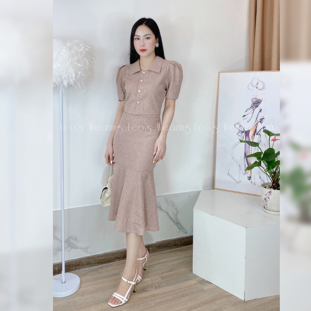 Set áo crotop tay bồng mix chân váy đuôi cá LEOSWEARING A132