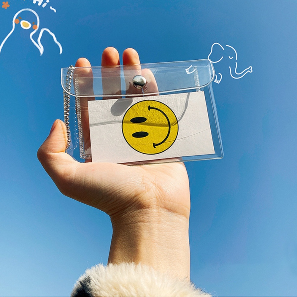 Túi Đựng Tiền Xu Mini Bằng PVC Trong Suốt Chống Nước Chống Rách Có Nút Gài Và Dây Xích JP5