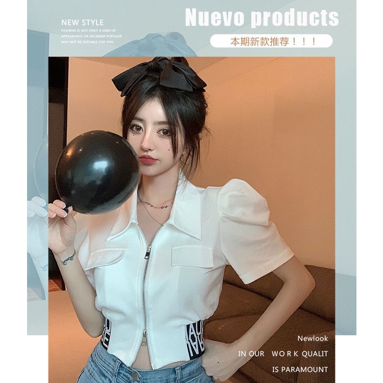 COZOK Áo Khoác Mỏng Tay Phồng Cổ POLO Có Khóa Kéo Thời Trang Cao Cấp Cho Nữ