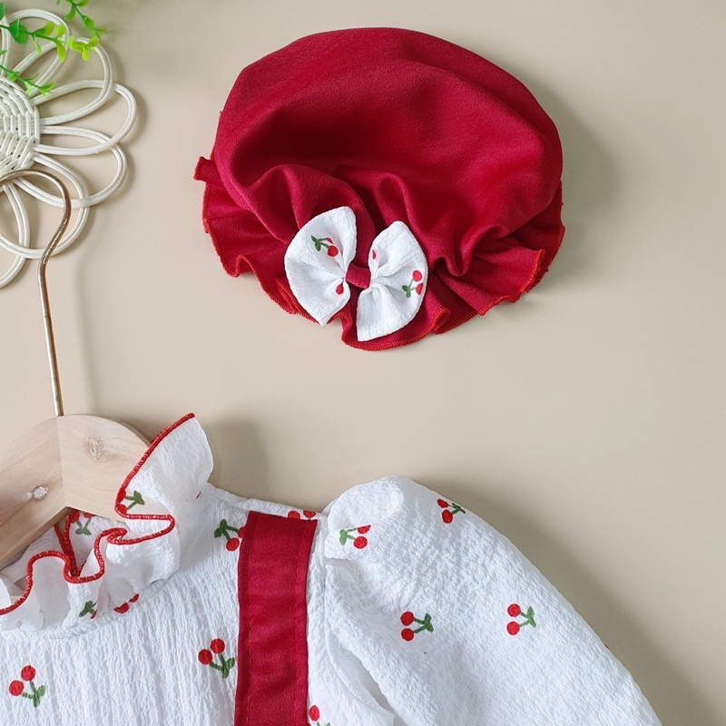 Body Túi Đỏ Đô Yếm Phối Cổ Trắng 𝐍𝐇𝐈́𝐌 𝐗𝐔̀ 𝐊𝐈𝐃𝐒 Cho Bé Gái Sơ Sinh, Đầy Tháng, Thôi Nôi, Sinh Nhật A470