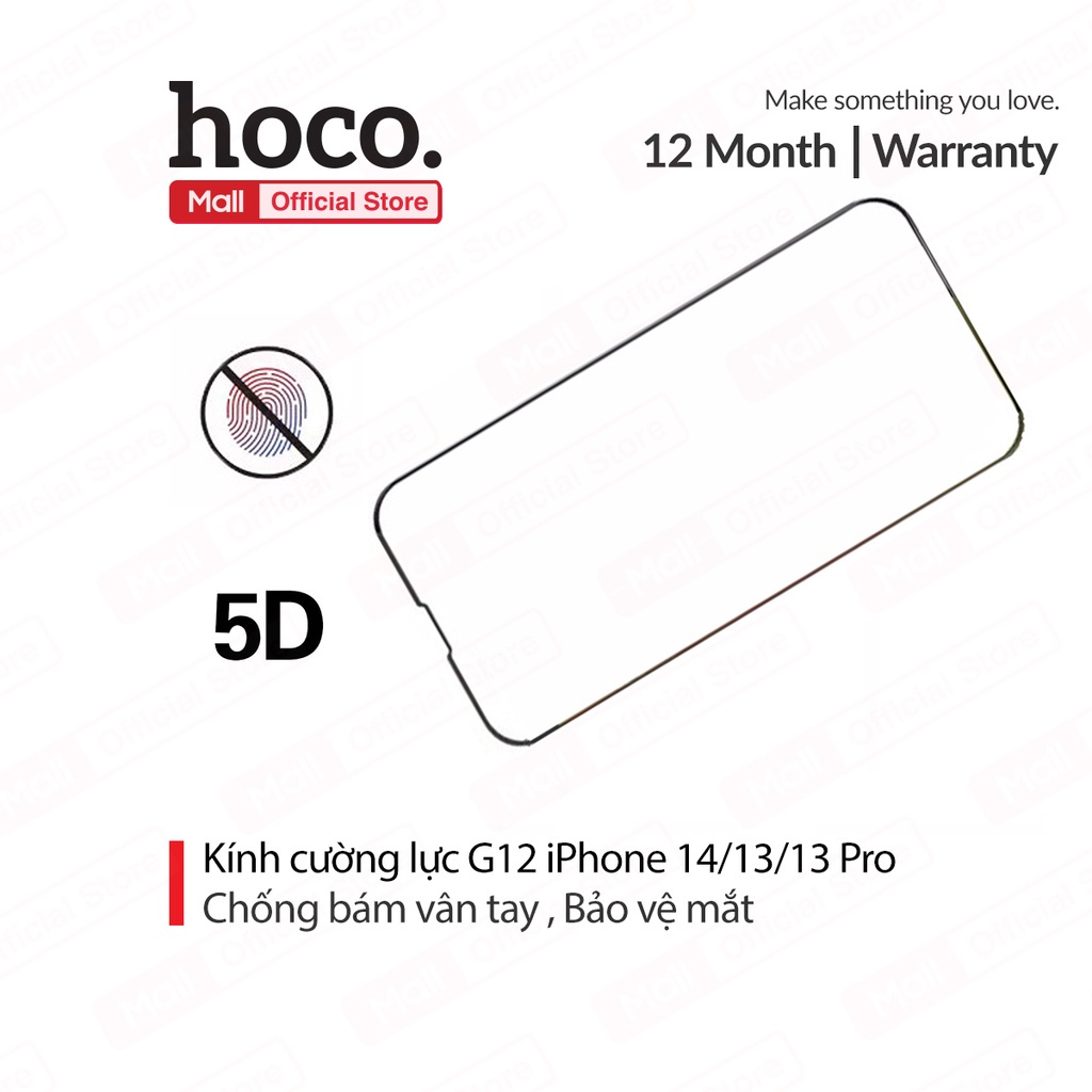 Kính cường lực full màn hình Hoco G12 dày 0.4mm có chống bám vân tay độ nhạy cao cho iPhone 14/13/13 Pro