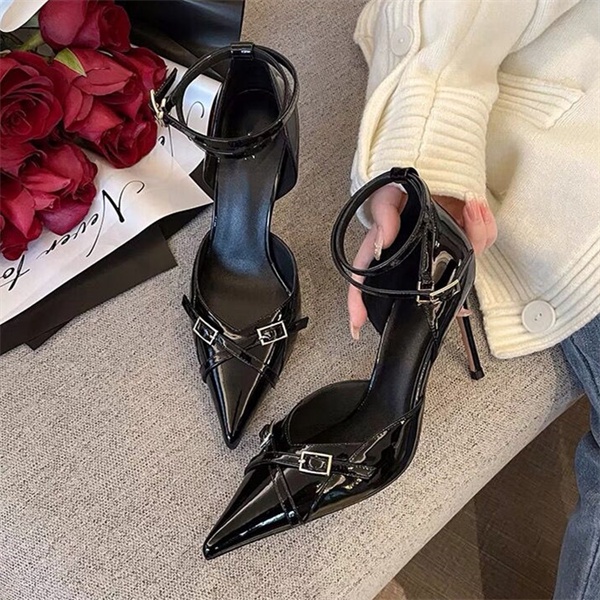 Giày Cao Gót Da Phối Lưới Thoáng Khí Mũi Nhọn 3.15 Inch Thời Trang Cho Nữ Size 35-40