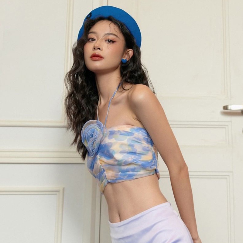 Áo Lửng Hai Dây Họa Tiết Hoa Thời Trang Đường Phố Cá Tính Cho Nữ