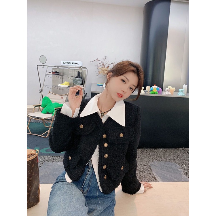 Áo sơ mi croptop nữ màu trắng niche thiết kế cảm giác xếp lớp bên trong áo sơ mi dài tay áo sơ mi nữ màu trắng