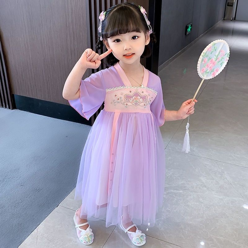 Đầm Hán Phục Thêu Hoa Phong Cách Trung Hoa Cổ Điển Dành Cho Bé Gái Kích Thước 90-130