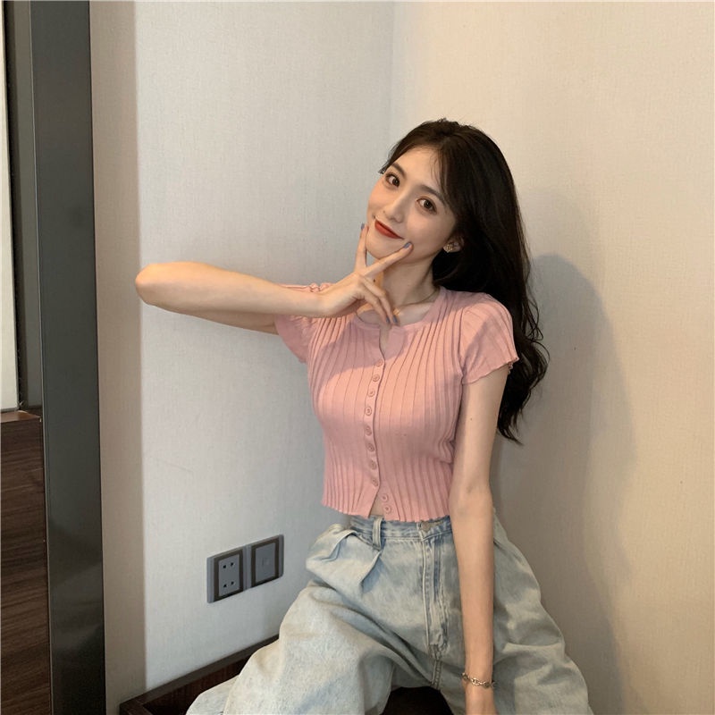 COZOK Áo Dệt Kim Ngắn Tay Dáng Ôm Thời Trang Hàn Quốc