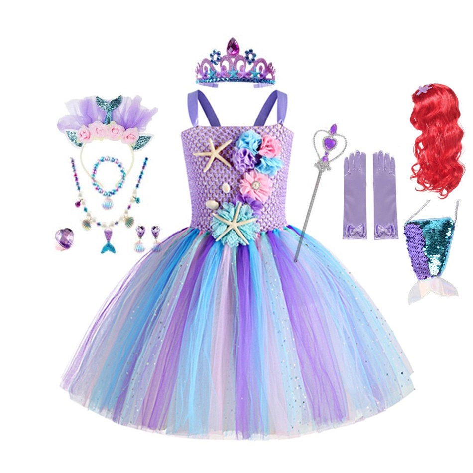 Đầm Tutu Nàng Tiên Cá Màu Pastel Chủ Đề Biển Sinh Nhật Với Băng Đô Hoa LIANGYI99