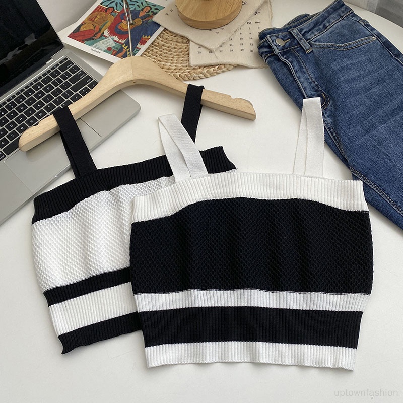 Áo Tank Top Sát Nách Kẻ Sọc Màu Sắc Tương Phản Cá Tính Cho Nữ