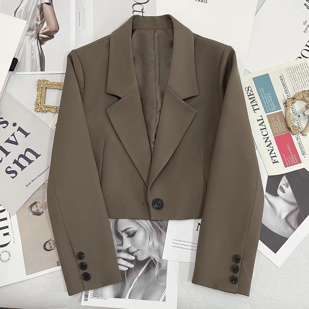 Áo Khoác Blazers Một Hàng Nút Cài Tay Dài Màu Trơn Đơn Giản Phong Cách Hàn Quốc Dễ Phối Đồ Cho Thanh Thiếu Niên
