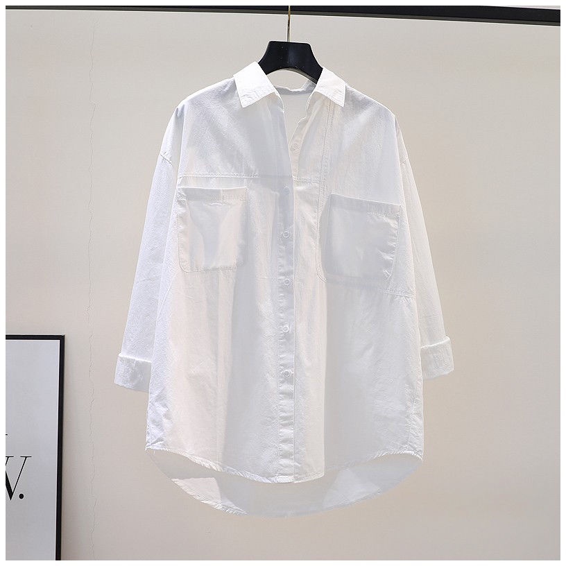 Áo Sơ Mi Cotton Dáng Rộng Phối Hai Túi Thêu Hoa Hồng 2023 2023