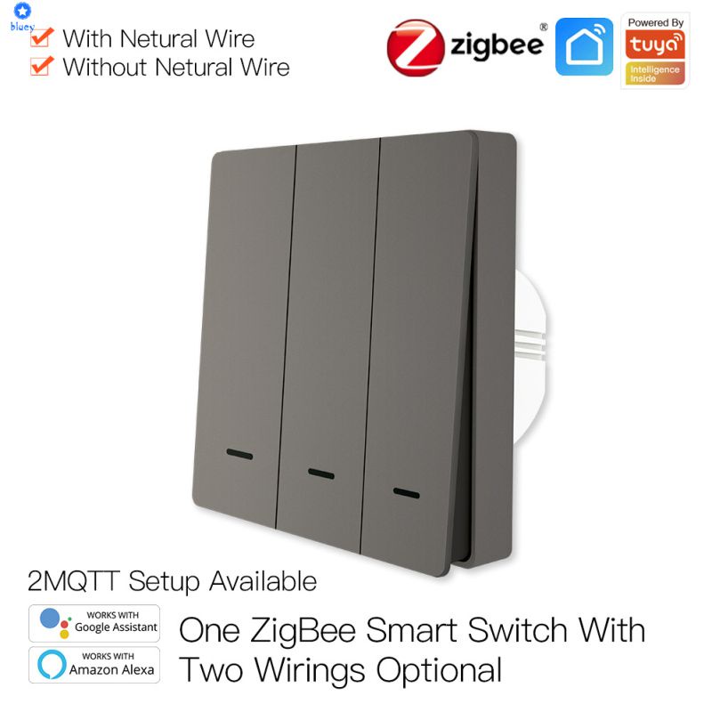 Tuya Công Tắc Đèn Thông Minh Zigbee Có/Không Có Dây Trung Tính Không Cần Tụ Điện Cuộc Sống Thông Minh 2/3 Cách Hoạt Động Với Alexa Google 2Mqtt 【Bluey】