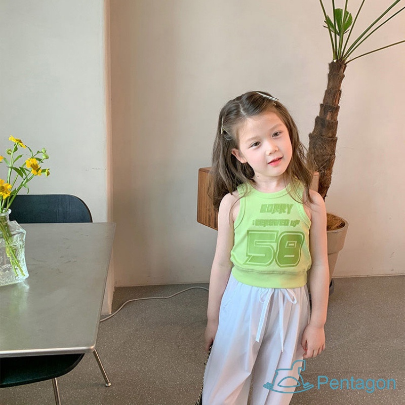 Áo Thun Sát Nách Màu Trơn In Chữ Thời Trang Mùa Hè Cho Bé Gái