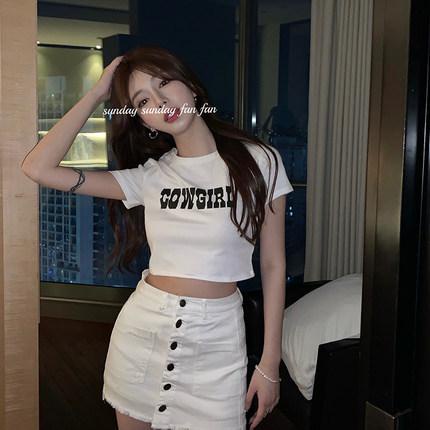 MS6772 Áo thun nữ cộc tay croptop 100% cotton in chữ Cowgirl
