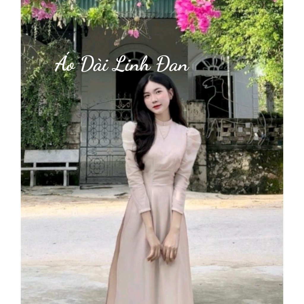 Áo dài tơ 4 tà tay bồng, trẻ trung, dễ thương - Áo Dài Linh Đan