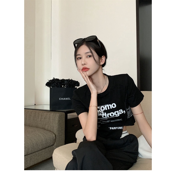 Áo Thun Tay Ngắn Hở Vai Có Đệm Ngực In Họa Tiết Kiểu Retro Mỹ Xinh Xắn