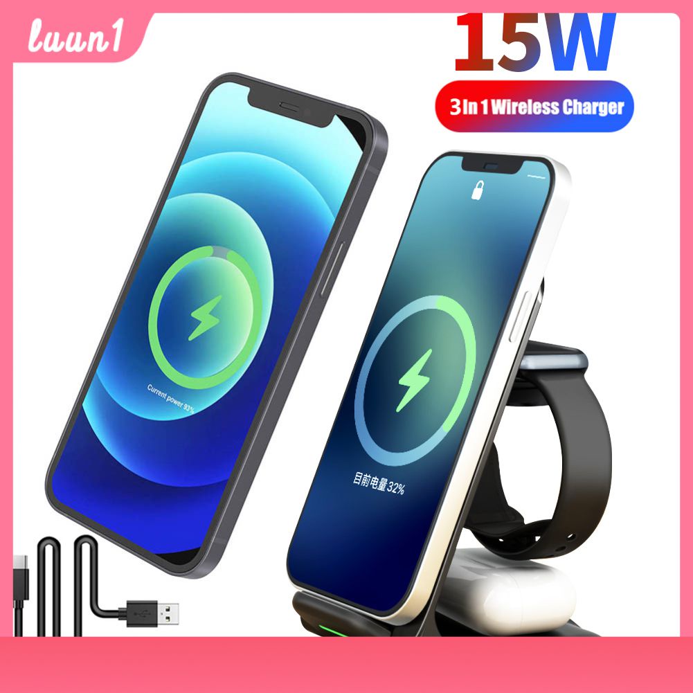 Còn Hàng Bộ Sạc Không Dây Qi 15W Đế Sạc Nhanh 3 Trong 1 Cho Apple Watch 7 6 5 Iphone 13 12 11 Xs Xr X 8 Airpods Pro Đứng Thanh Toán Khi Nhận Hàng