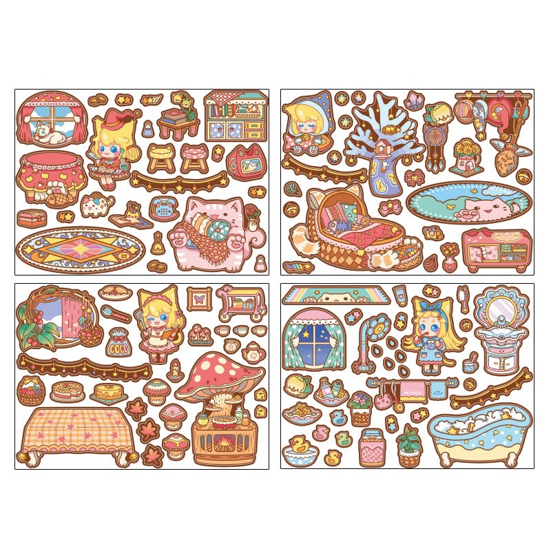 Bộ sticker hoạt hình dán ghép phong cảnh