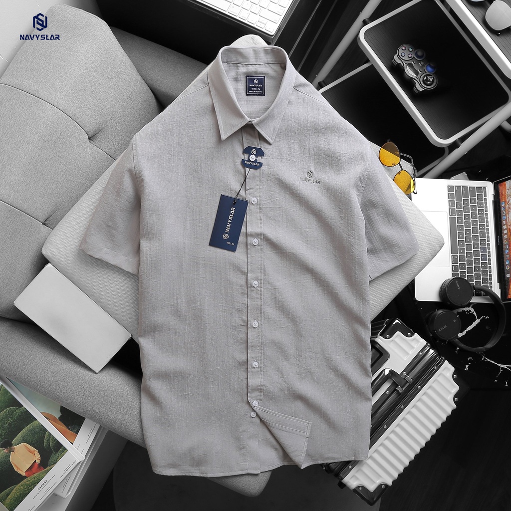 BIGSIZE NAM 80-140KG ÁO SƠ MI THÊU CHỮ 2BIG NAVY STAR