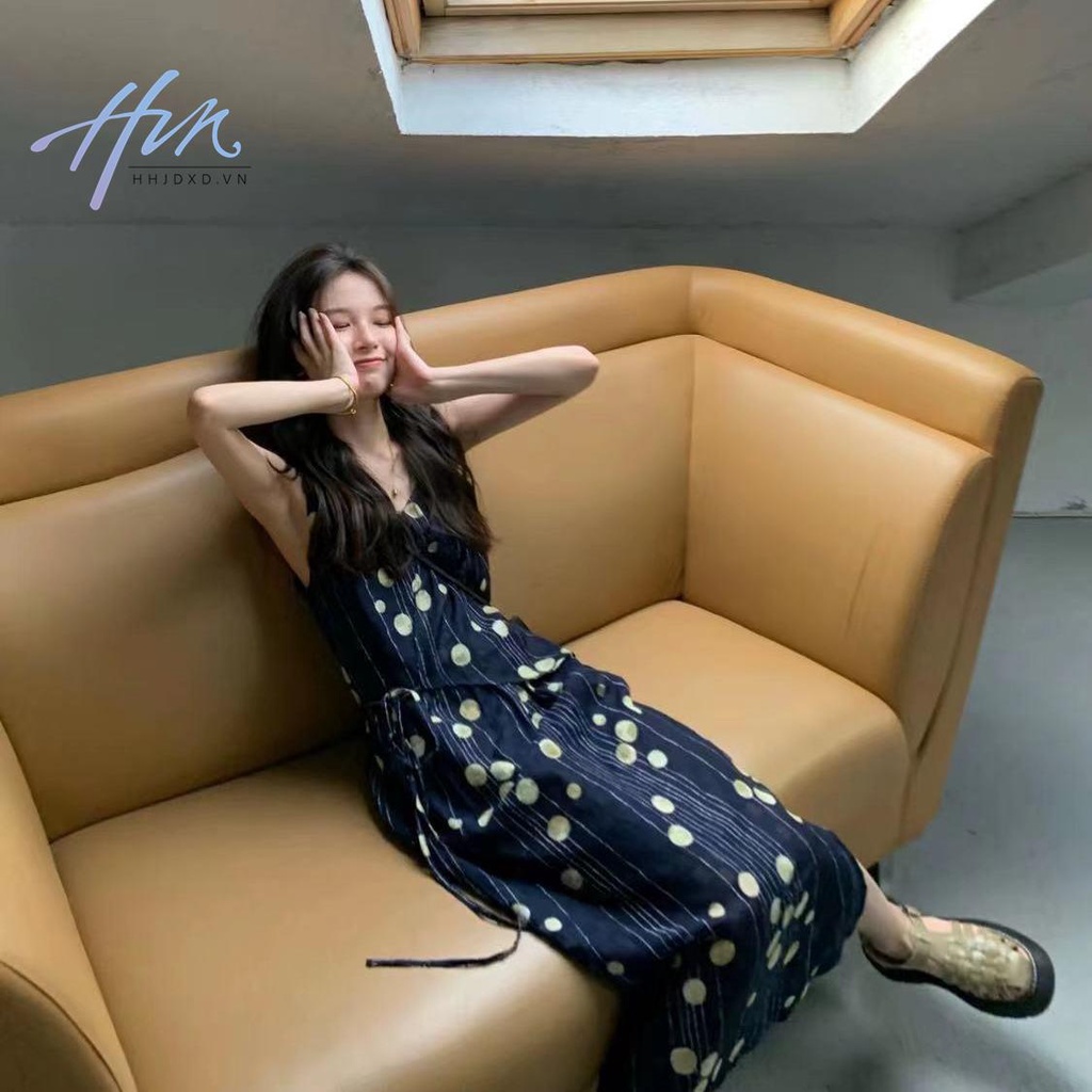 Đầm Hai Dây Cổ Chữ V Lưng Cao Dáng Ôm In Họa Tiết Thời Trang Pháp Cổ Điển Cho Nữ