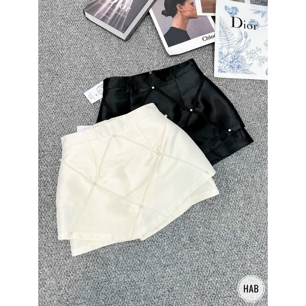 CHÂN VÁY TAFTA 2 LỚP VIỀN REN TRÁM ĐÍNH ĐÁ CHUẨN TAG HAB MS22991