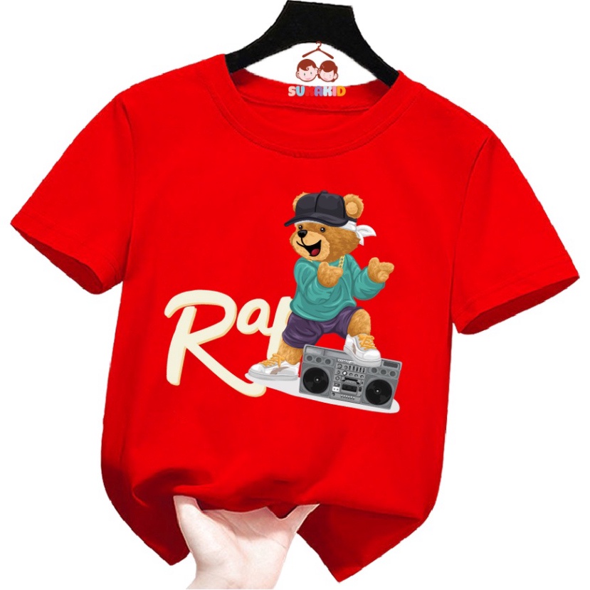 Áo thun trẻ em be trai bé gái hình gấu RADIO bé từ 6kg đen 30kg.G7.