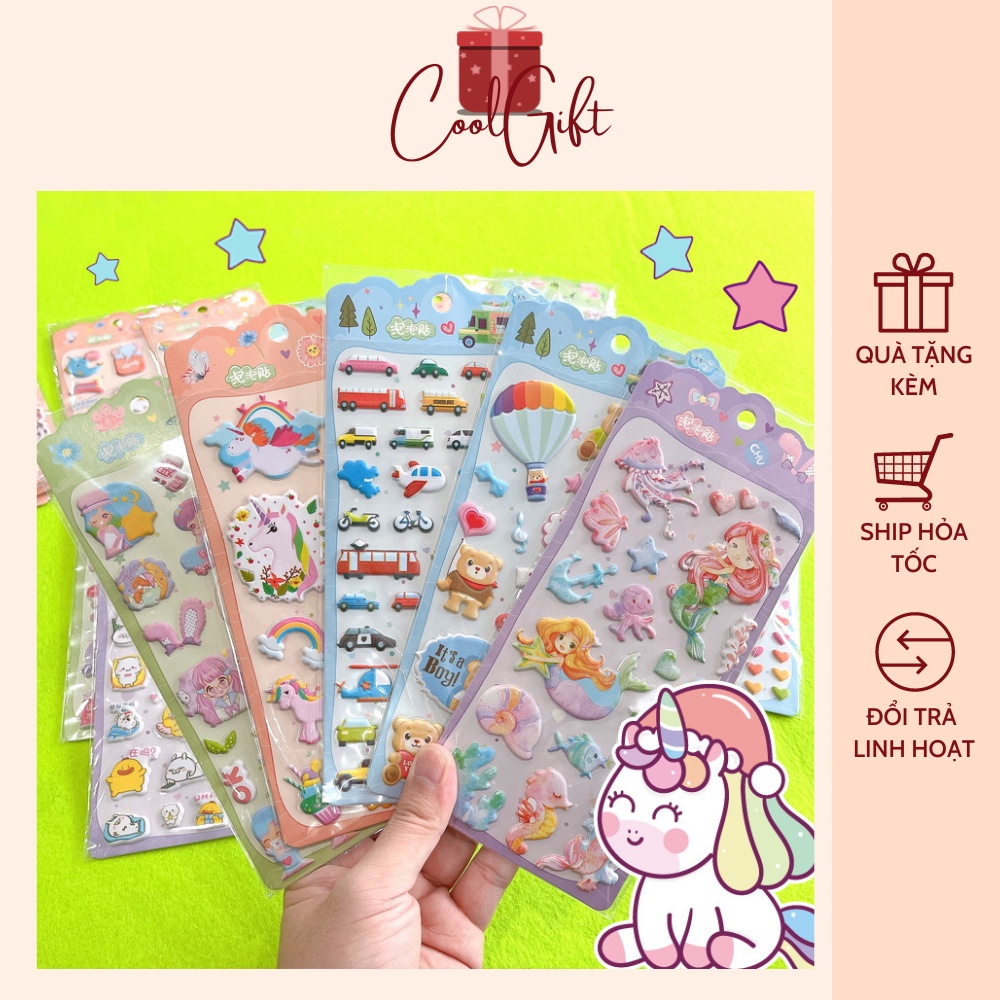 Hình dán Sticker 3D hình các con vật, chữ cái, chữ số, hình mặt cười ngộ nghĩnh - Coolgift