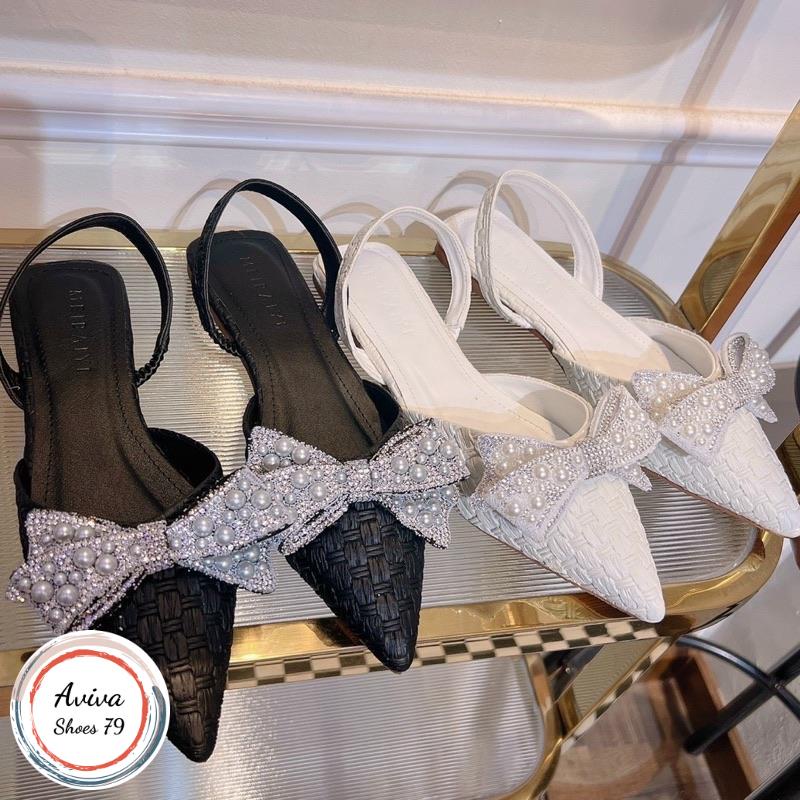 Giày sục mũi nhọn sandab Nơ ngoc hot  siêu hót 2023