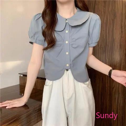 Plus Áo Sơ Mi Ngắn Tay Cổ Búp Bê Phong Cách Pháp Ngọt Ngào Thời Trang Xuân Hè Cho Nữ