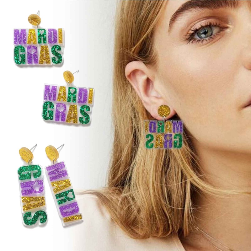 Bông Tai Hình Chữ Nhật Bằng Acrylic In Chữ Lấp Lánh Thời Trang Cho Nữ