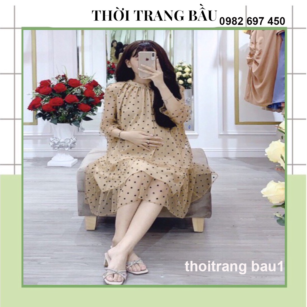 [thoitrangbau1 V249] VÁY BẦU TIỂU THƯ-ĐẦM BÀU DỰ TIỆC, CÔNG SỞ THIẾ KẾ DÁNG XUÔNG ĐUÔI CÁ CHẤM BI VOAN TƠ 2 LỚP CỰC XINH