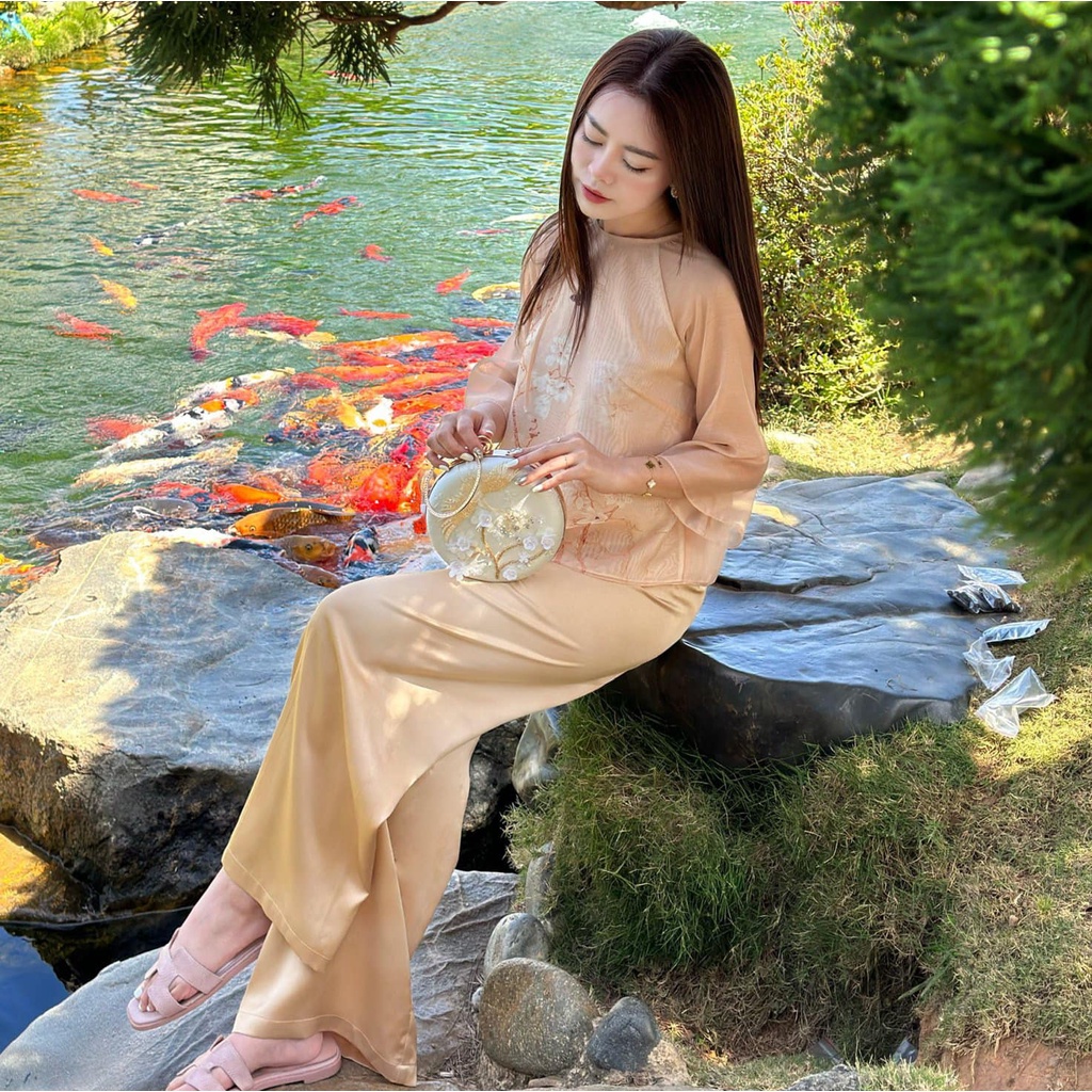 Bộ LAM đi chùa in hoa đào - sét áo đi lễ chùa hàng thiết kế 2023