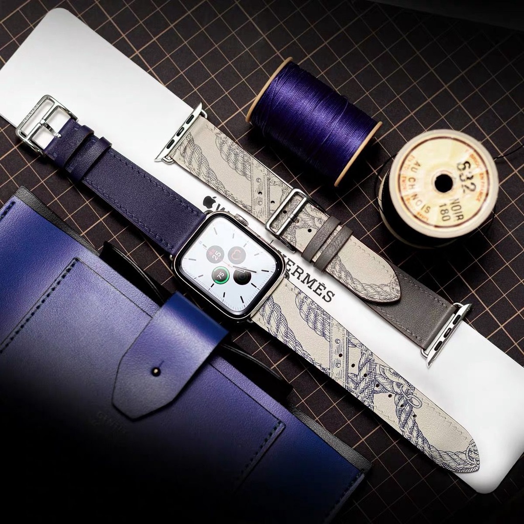 Dây Đeo Bằng Da Thật 45mm Cho Apple iwatch7 / SE / 6 / 5 Hermes Huaqiangbei watch s7 s8