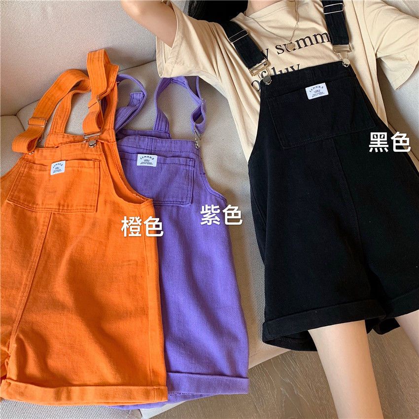 Quần Yếm Jeans Ngắn Ống Rộng Lưng Cao Màu Đen Thời Trang Mùa Hè Cho Nữ