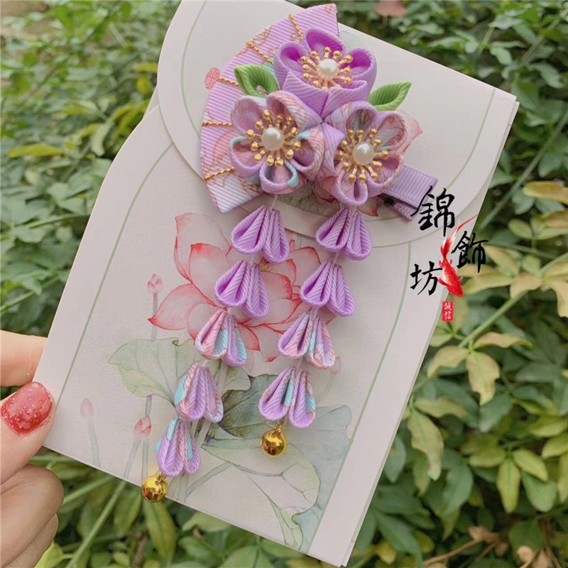 Hi-kid Trâm Cài Tóc Tua Rua Hoa Thủ Công Màu Trơn Phong Cách Nhật Bản Phụ Kiện Hán Phục Kimono Truy Cập