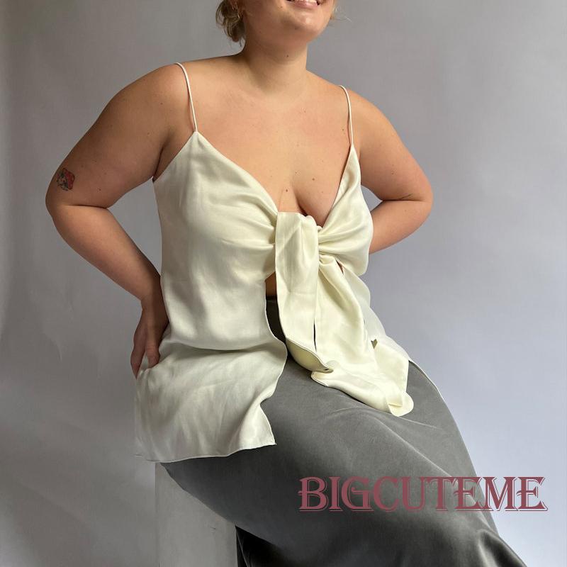 [] Áo Hai Dây Thắt Nút Sau Lưng Màu Be Ôm Dáng Mùa Hè Cho Nữ