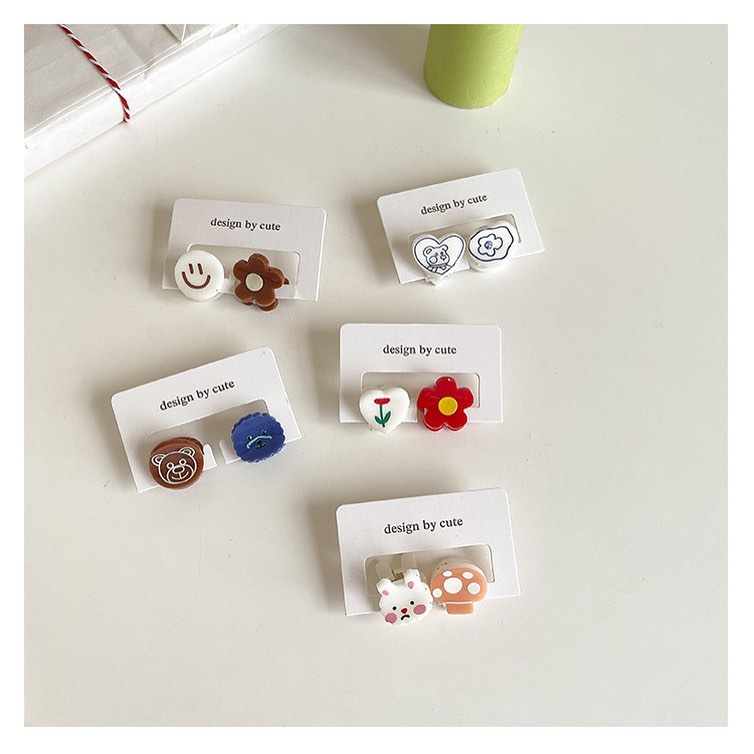 Set 2 kẹp tóc, kẹp mái hình hoa, trái tim, mặt cười, gấu dễ thương