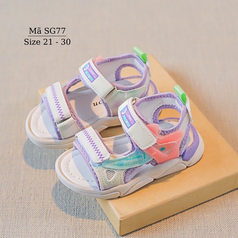 Dép quai hậu bé gái 1 - 5 tuổi êm nhẹ chống trơn sandal hở mũi phối màu tím trắng thời trang đi học đi chơi SG77