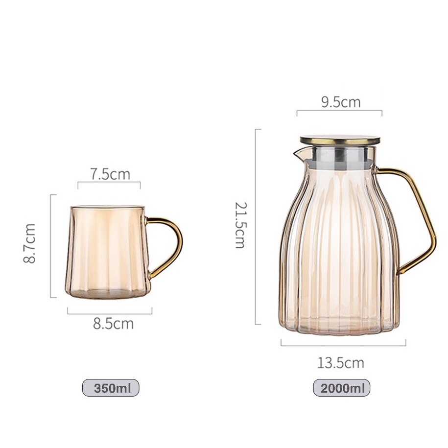 Bình cốc thủy tinh Decor chịu nhiệt Borosilicate/ Bình Ly Thủy Phong cách Vintage Vàng Hổ Phách 2023