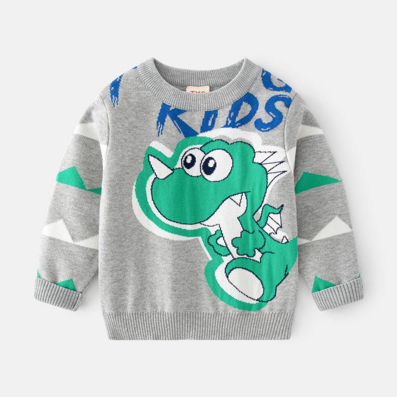 Áo Khoác Sweater Chui Đầu Vải Cotton Dày Hai Lớp In Hình Khủng Long Thời Trang Xuân Thu Cho Bé Trai 100-140 Size 2023
