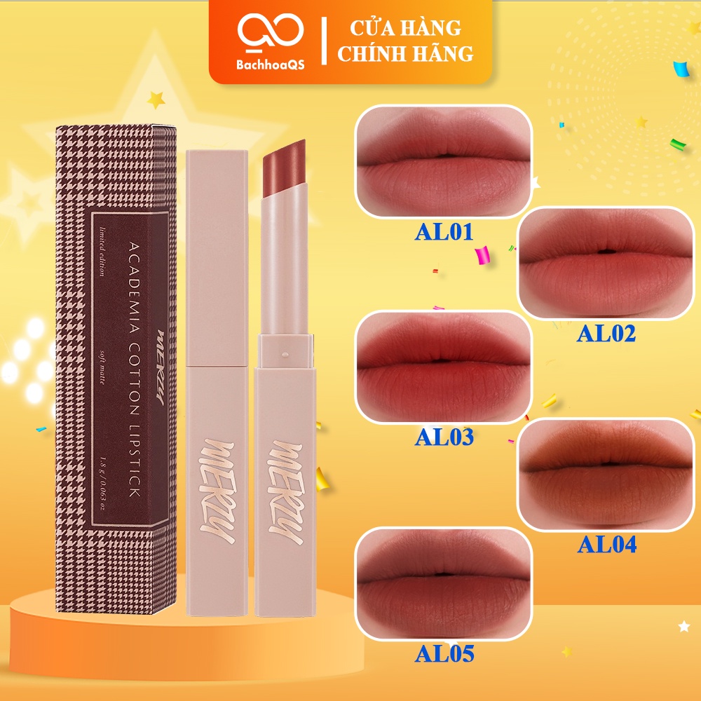 [Mẫu mới] Son thỏi Merzy lì mịn nhẹ hiệu ứng sương mờ Merzy Academia Cotton Lipstick 1.8g