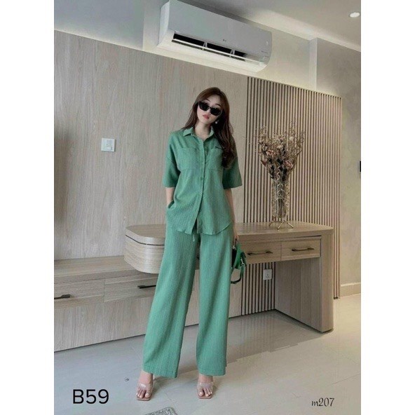 [3.3 Sales Freeship] Set bộ sơ mi đũi basic quần dài, set sơ mi tay lỡ quần ống rộng, bộ mặc nhà đi chơi chất đũi mtb