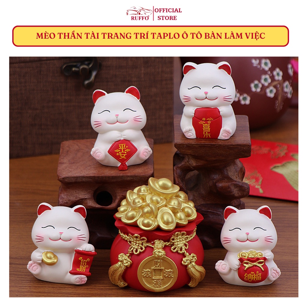 Set 4 Mèo Thần Tài Cute Trang Trí Taplo Xe Hơi Bàn Làm Việc - Phụ Kiện Decor Ô Tô Phòng Ngủ Bàn Học Ruffo Giá Rẻ