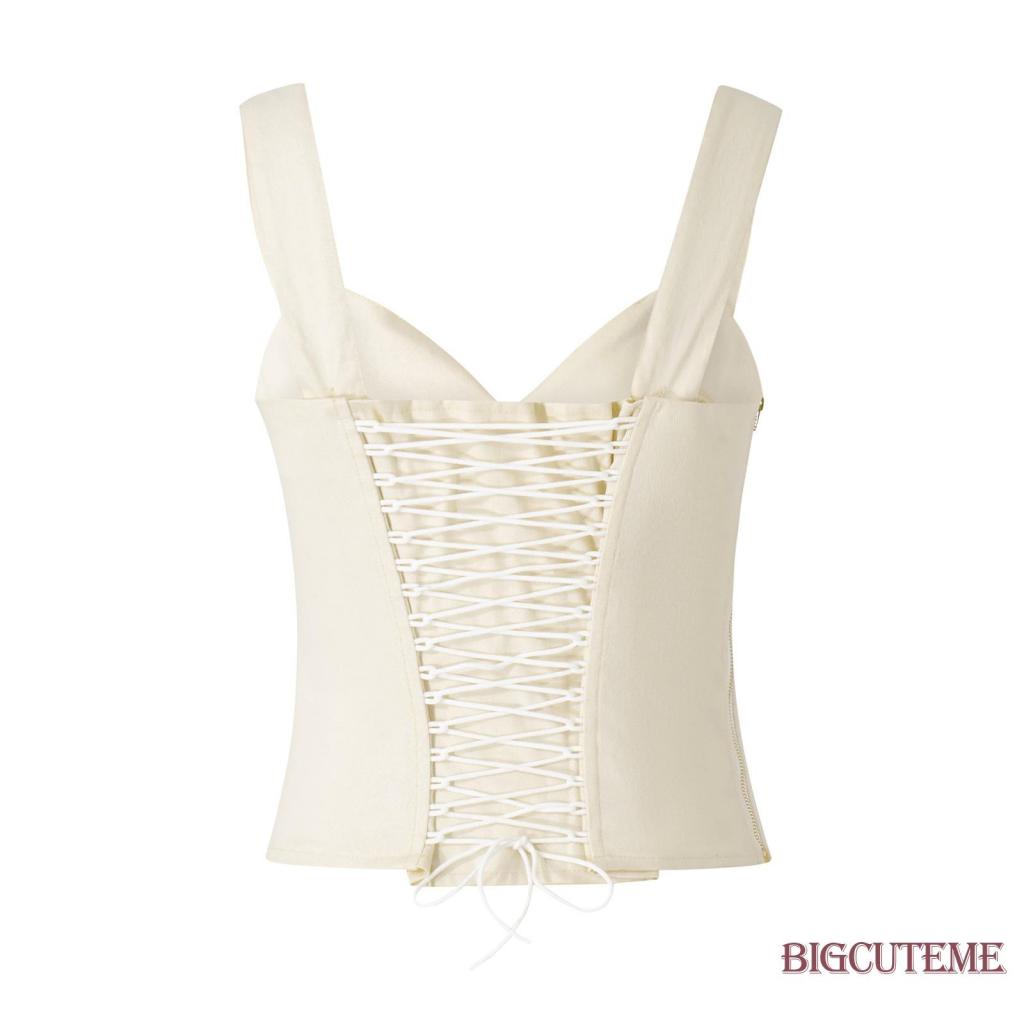 Áo Hai Dây Mùa Hè Màu Sắc Trơn Cổ Chữ V Cho Nữ