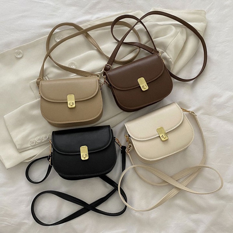 MISCHA Túi Đeo Chéo Vai Bằng Da PU Hình Vuông Màu Trơn Đơn Giản Thời Trang Kiểu Pháp Dành Cho Nữ