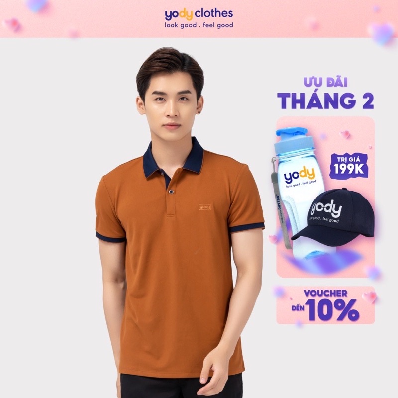 Áo thun polo Yody nam nu sợi cafe tay ngắn cổ bẻ loại 2 mặc sang giá rẻ